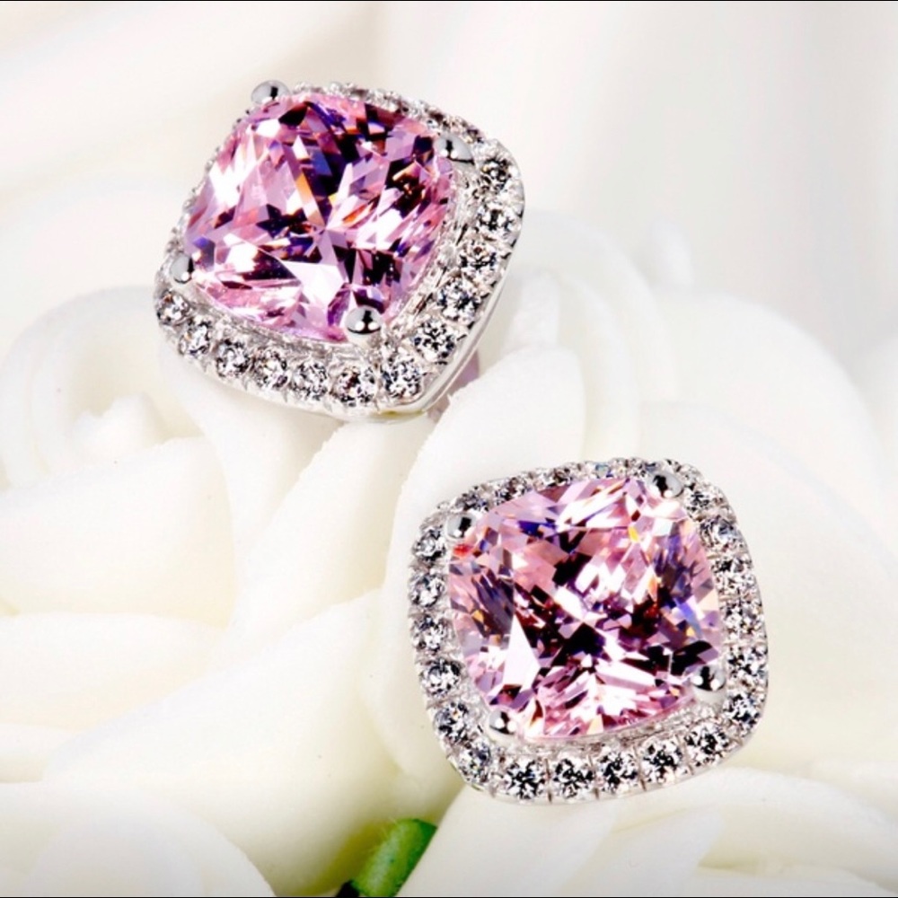 💕RESTOCKING! Pink Halo Princess 1-1/4 ct Earrings - Picture 2 of 5